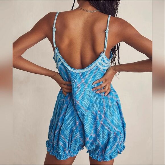 Free People Intimately Free Plaid Crush and Blush Romper - Picture 3 of 10